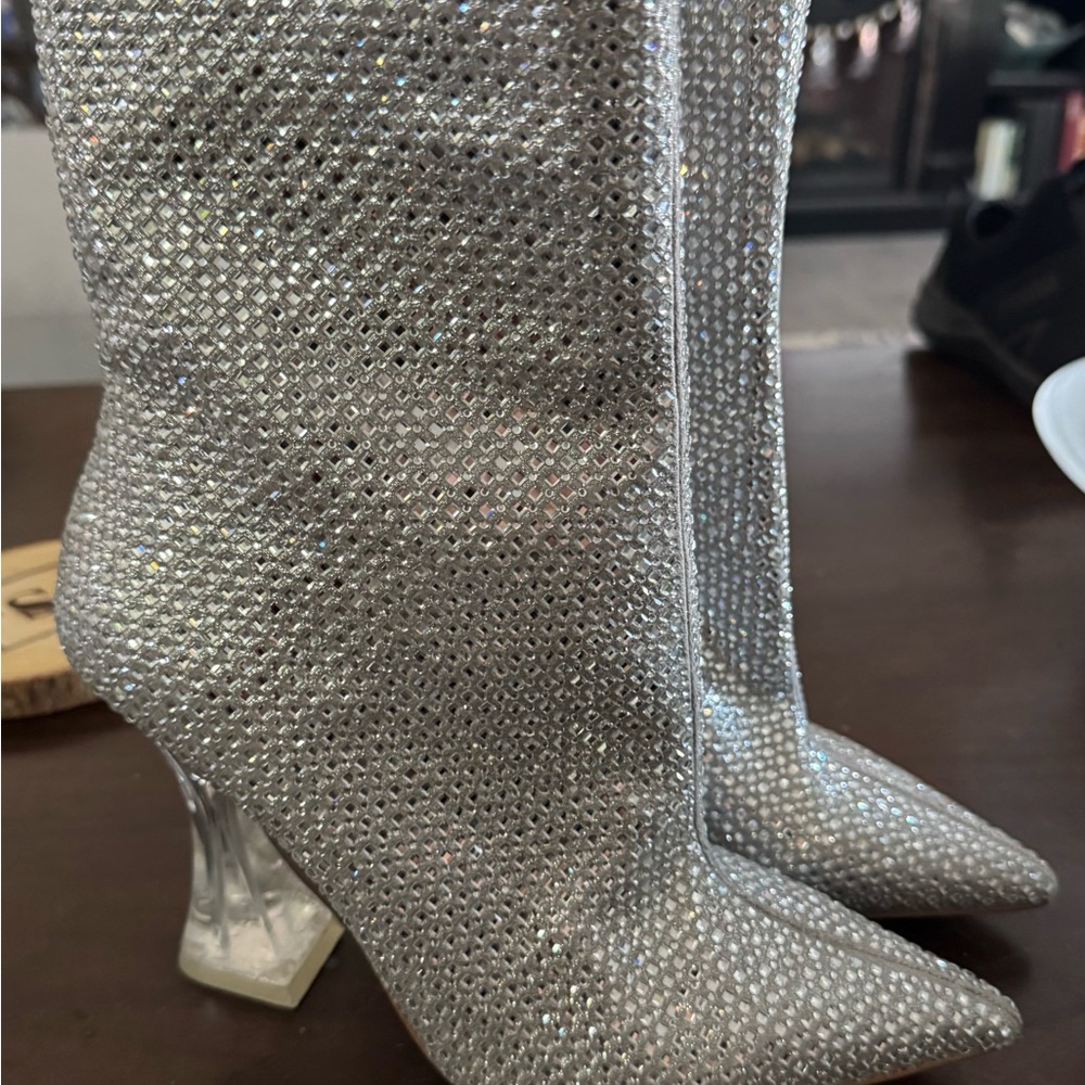 Steve Madden Silver Sparkle Heeled Boots